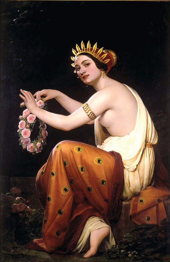 Ragazza greca con ghirlanda di rose
